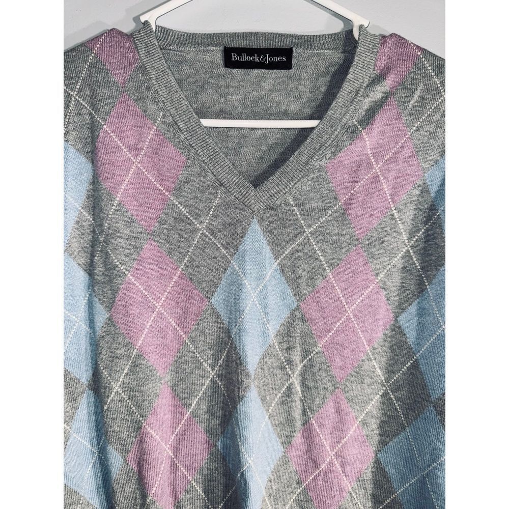 Bullock & Jones gray argyle cotton cashmere sweater size large - Picture 2 of 6